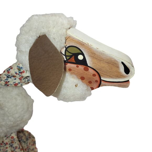 Vintage Wooden Painted Lamb Sheep Pull Toy Wheels Handmade Folk Art 1981 12" - Picture 2 of 16